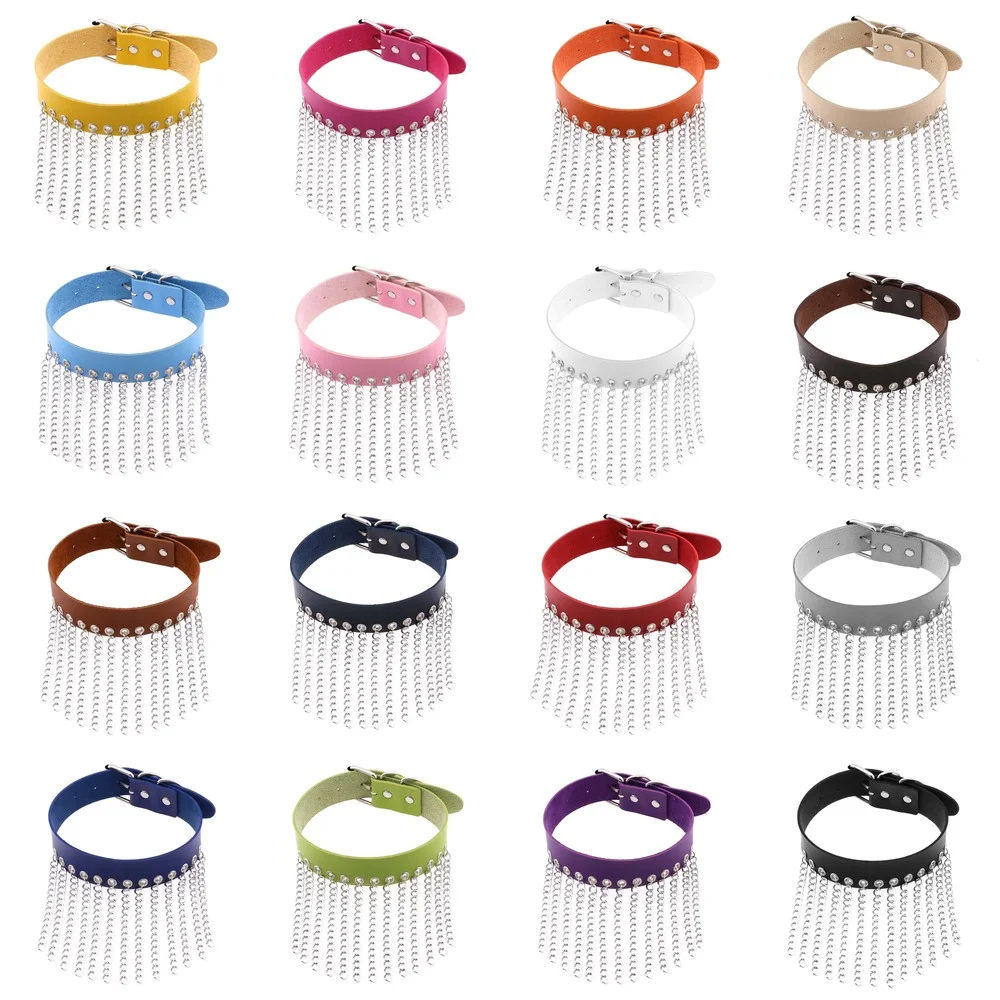 

egirl goth punk choker necklaces women gothic PU Leather stainless steel metal tassel Rivet Neck Jewelry sexy Collar accessories