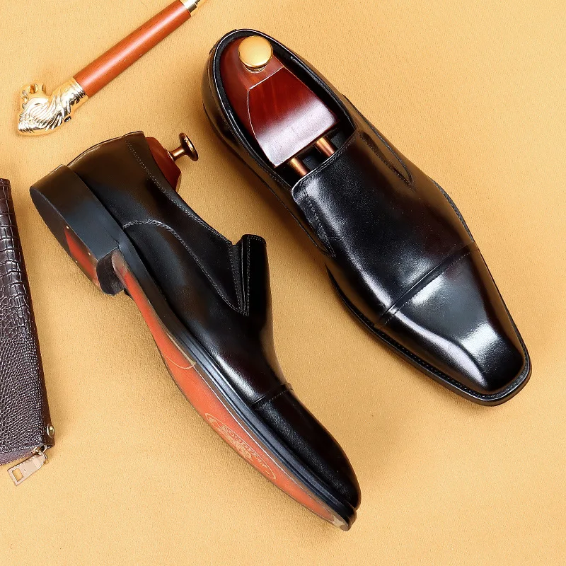 

High Quality Formal Loafers Man Casual Business Genuine Leather Luxurious Dress Men Shoe Slip On Square Head Casual Oxford Man