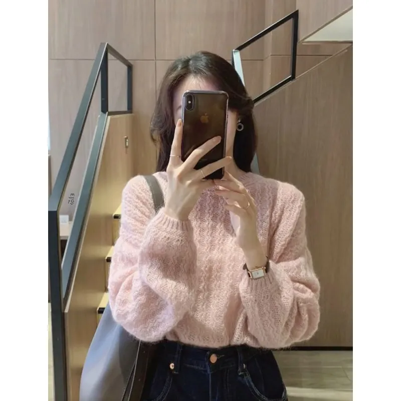 Однотонный свитер из мохера Idle Sle Young женский осенне-зимний вязаный топ в стиле