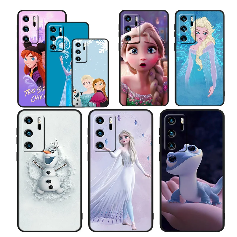

Frozen Elsa Anna For Huawei P50 P40 P30 P20 P10 P8 Pro Lite E 2017 5G Black Silicone Soft Luxury Phone Case Capa