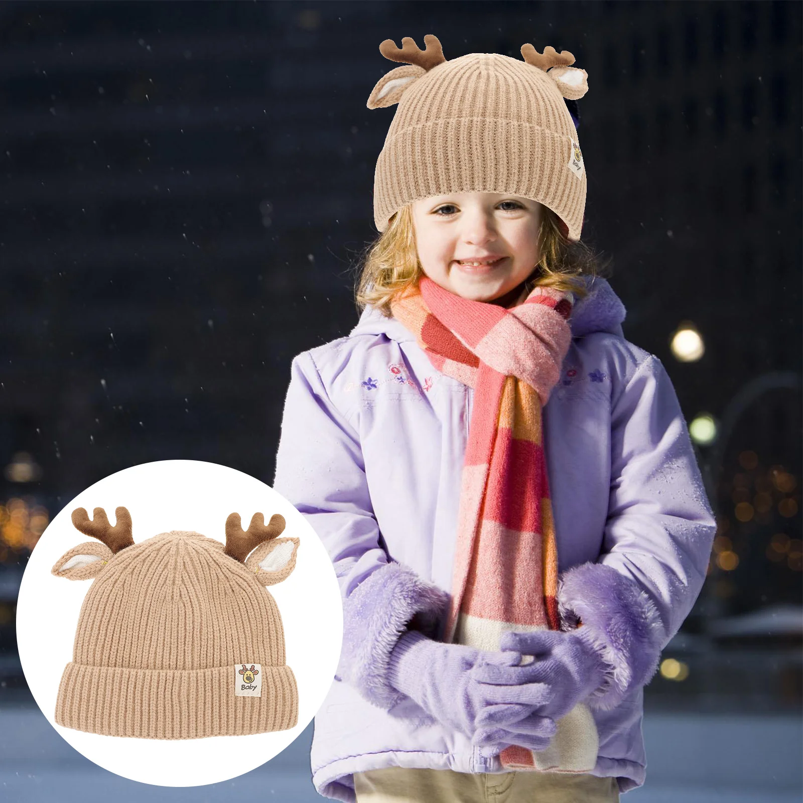 

Hat Christmas Beanie Knit Kids Baby Winter Warm Antler Knitted Reindeer Cap Infant Children
