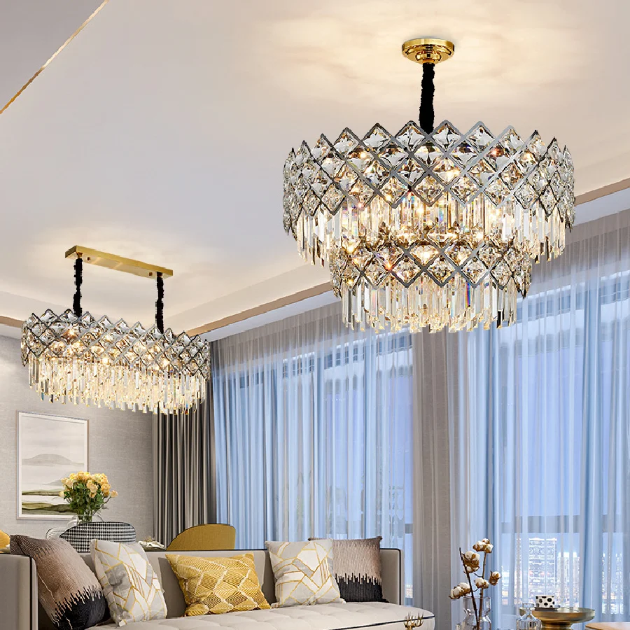 

Modern LED crystal luxury oval chandelier, round stainless steel, dining room, bedroom, living room, LED crystal chandelier