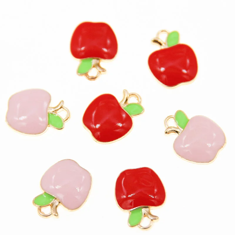 

50pcs 12*15mm Cute Enamel Apple Charms for Jewelry Making Alloy Fruit Charms Pendants for Drop Earrings Necklaces Accessory