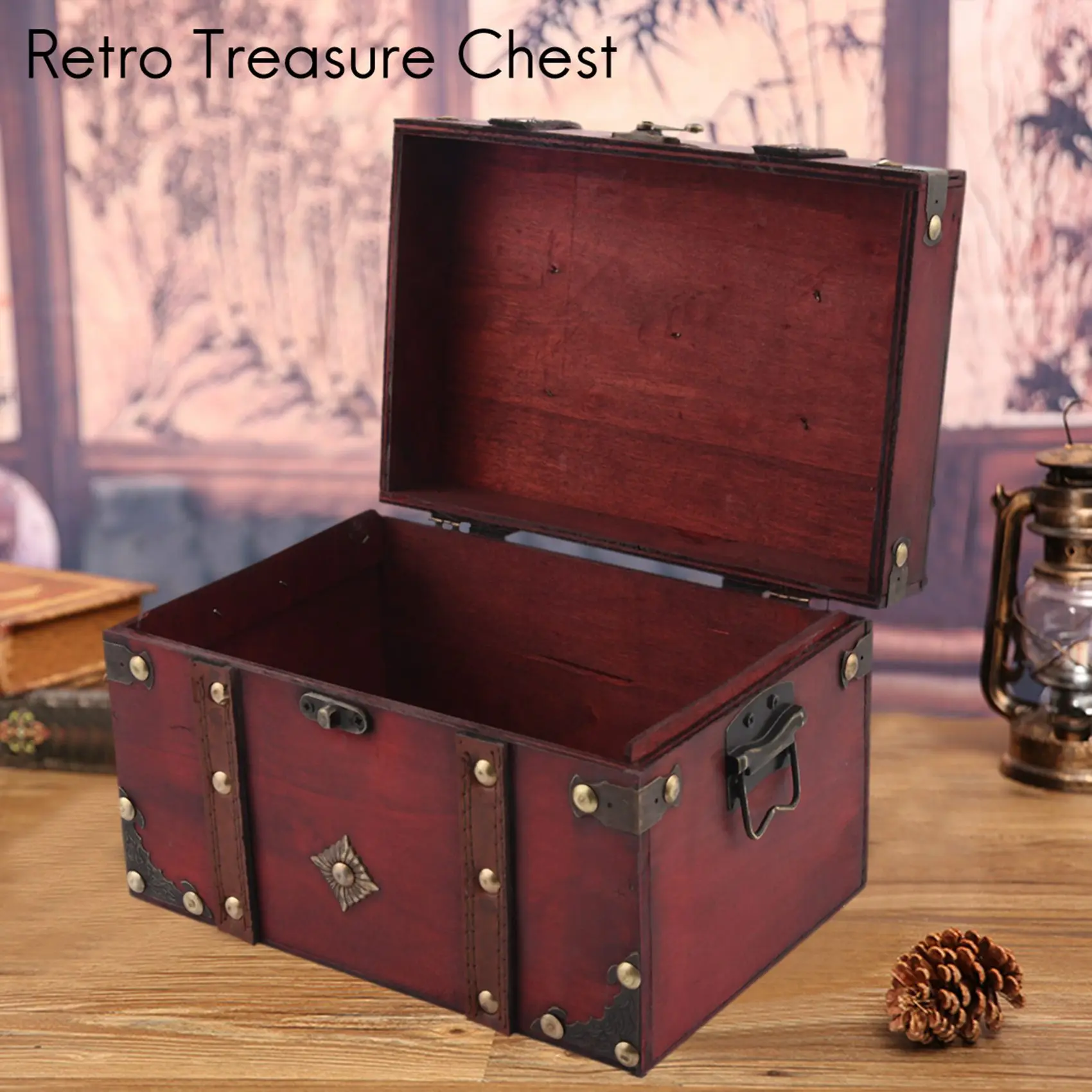 

Retro Treasure Chest Vintage Wooden Storage Box Antique Style Jewelry Organizer for Jewelry Box Trinket Box Big
