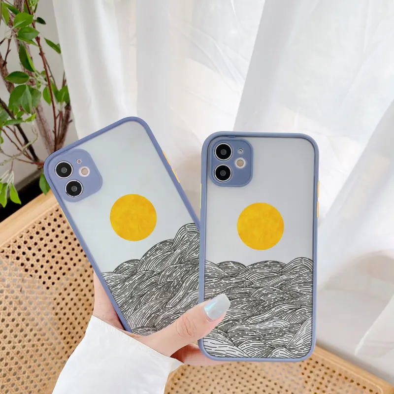 

Sunset Peak Line Design Pattern Phone Case For iPhone X XR XS 11 12 13 Mini 14 Pro Max 7 8 Plus SE 2020 Shell Protection Covers
