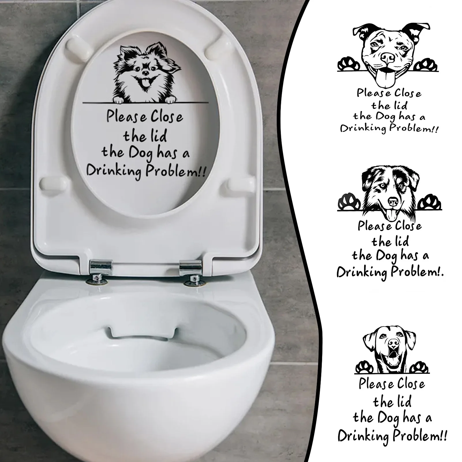 

Funny Warning Toilet Stickers Cartoon Dog Toilet Lid WC Door Sticker Removable Self-Adhesive Decor Paper Household Decals