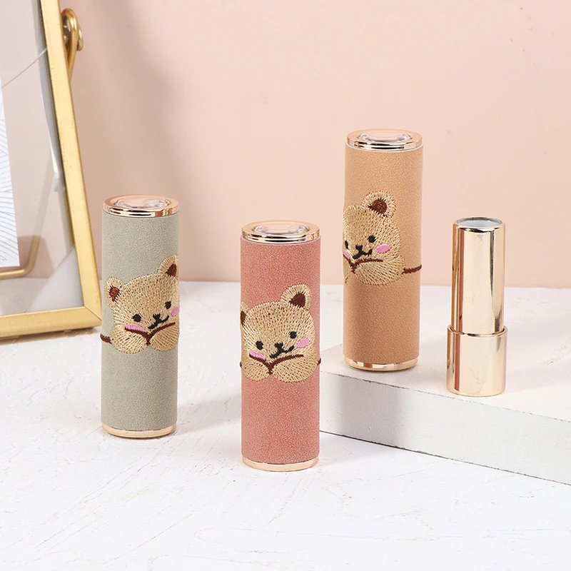 

1 шт., 4g, ручная работа, искусственный материал, медведь, пустая оболочка, вышивка, круглая помада, трубка, милая помада, пустая трубка