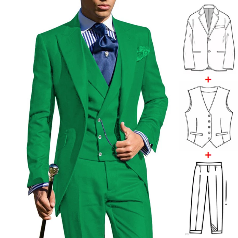 Colorful 3 Piece Men Suit Costume Homme Groom Tuxedo for Wedding Slim Set Male Suits Blazer Terno Masculino (Jacket+Pants+Vest)