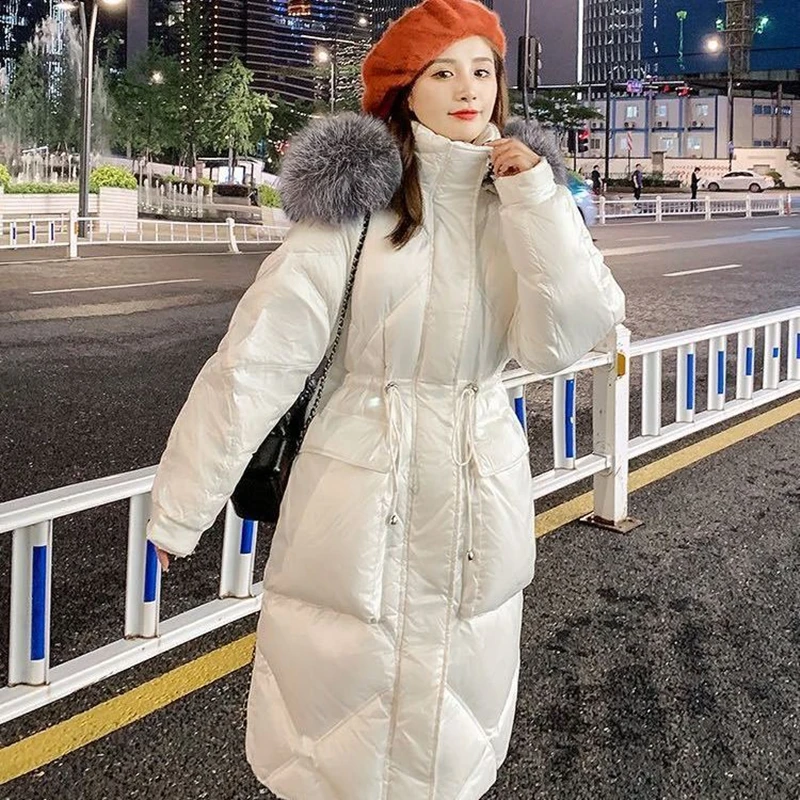 Winter Jacket Women 2022 New Long Fashion Down Cotton Coat Famale Clothing Hooded Thick Warm Solid Loose Padded Parkas Blue Top