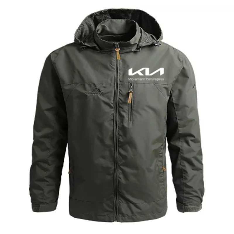 

Куртка мужская с капюшоном, уличная спортивная ветрозащитная куртка-бомбер с принтом логотипа автомобиля KIA, весна-осень