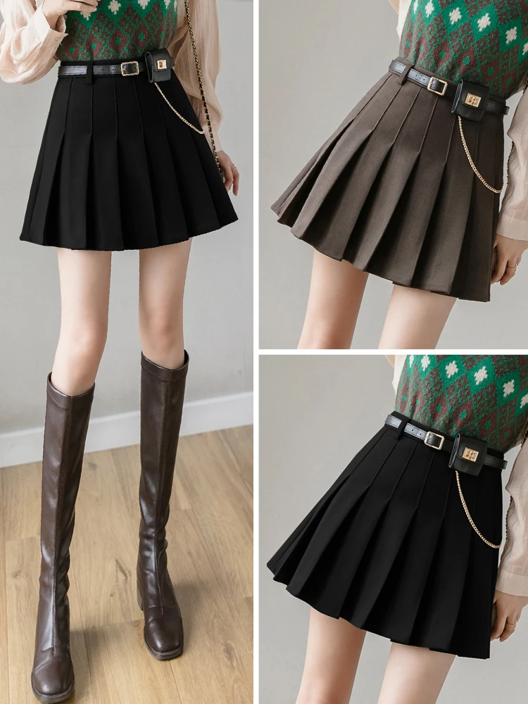 

Wool Pleated Skirt Skirt Skirt Women's Autumn And Winter 2022 New A-line Fashion Black Winter Temperament Slim Skirt