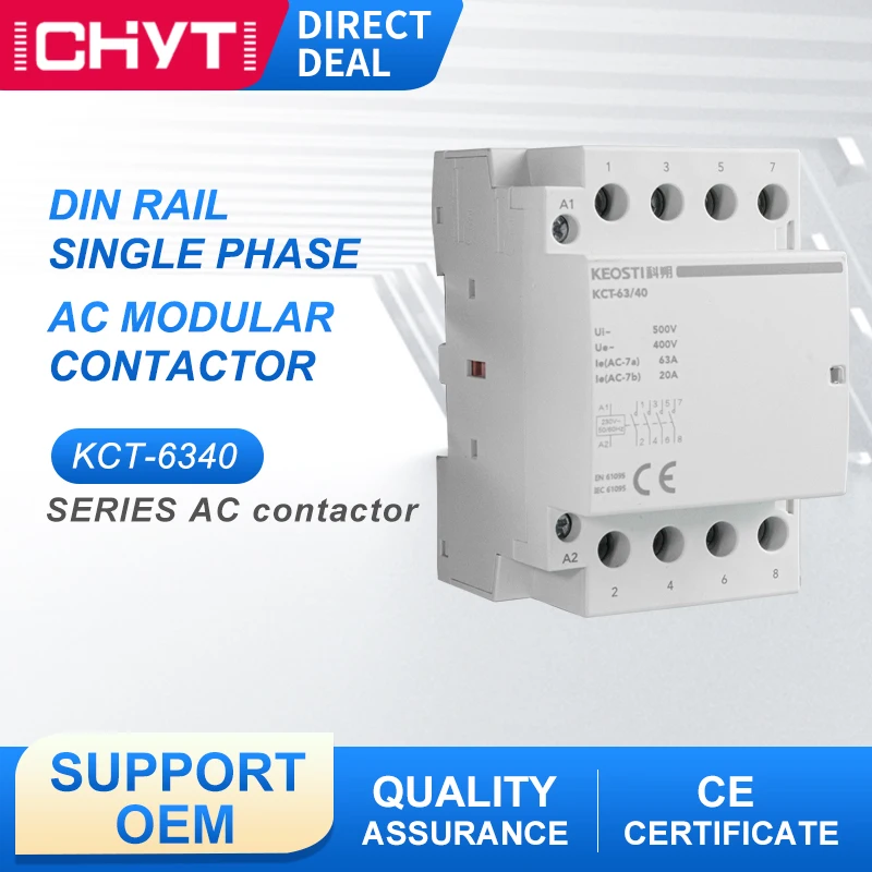 

ICHYTI KCT-63 4P 63A 400V 500V 50/60HZ Electric Din Rail Manual Household AC Modular Contactor 4NO 4NC Or 2NO+2NC