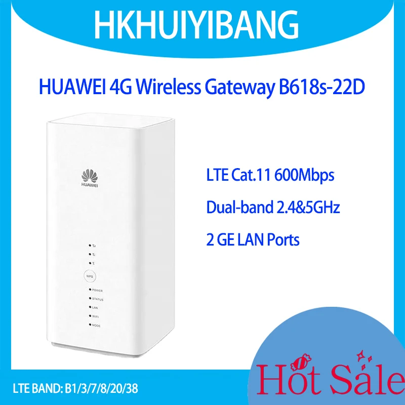 

Unlocked HUAWEI B618 4G LTE Cat11 Wireless Gateway CPE WiFi Sim Card Router B618S-22D 600Mbps 2.4GHz & 5GHz Band 1/3/7/8/20/38