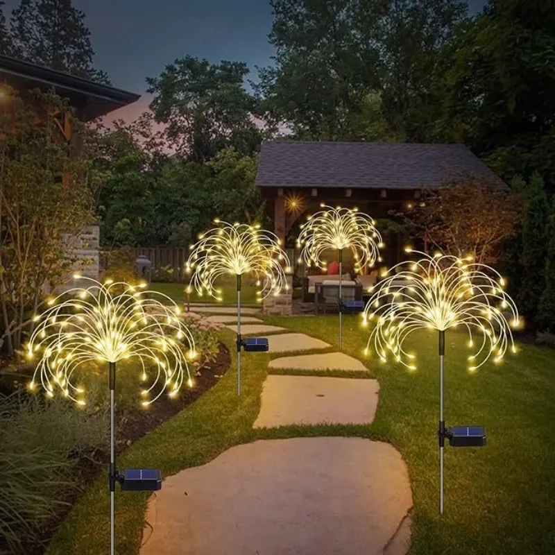 

Светодиодные солнечные фейерверки, наземные фонари, уличное украшение для сада, газонные фонари, двор, вечеринка, атмосфера, украшение, освещение