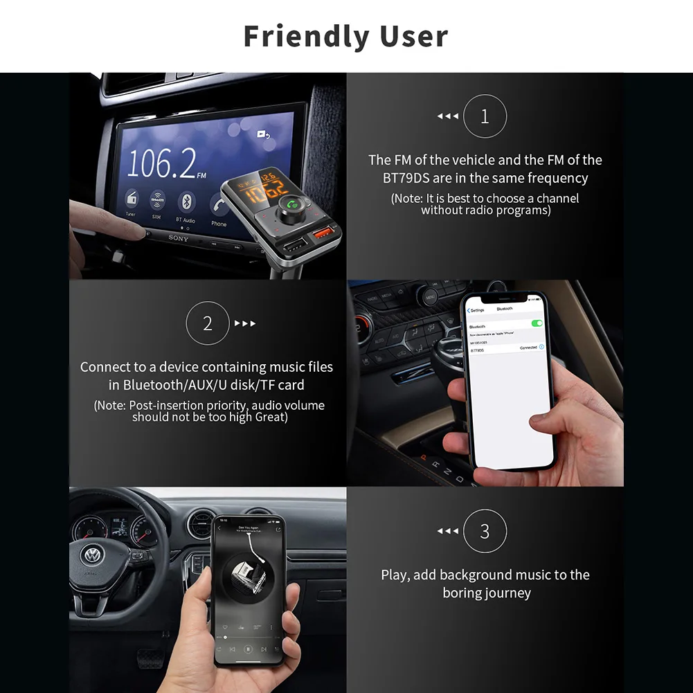 

MP3 Audio Player Car Charger Bluetooth 5.1 FM Transmitter Hands-free Calling