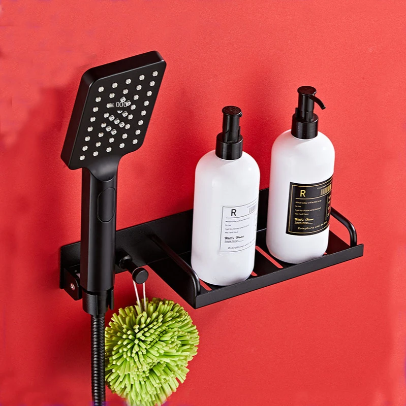 

Space Aluminum Bathroom Shower Storage Rack No Drilling Shampoo Shelf with Shower Head Holder Bathroom Accessories