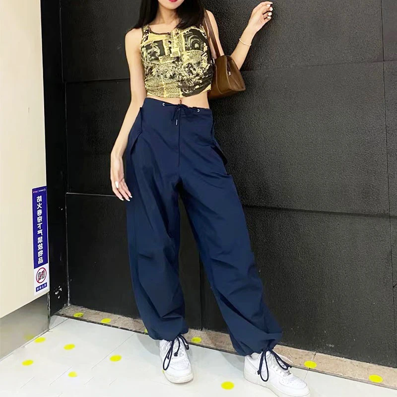 

Fashion Harajuku Dark Blue Woman 2022 Retro Super Loose Oversize Trousers Baggy Cargo Y2k Clothes Wide Leg Pants