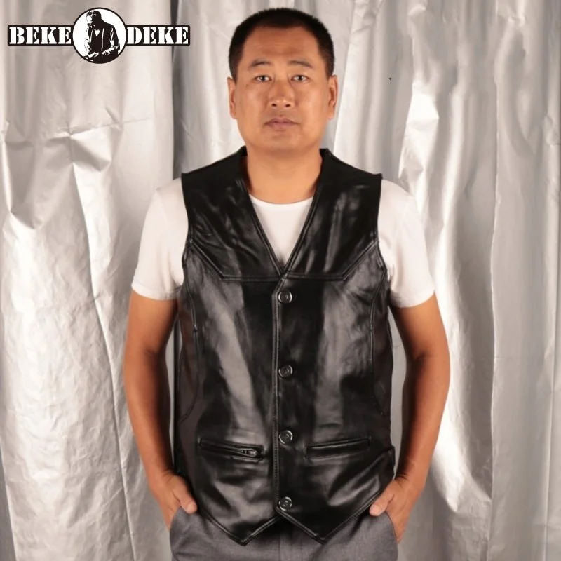 

Arrival Leather New Motorcycle Vest Mens Slim Fit Real Brown Cow Genuine Leather Waistcoat Bikers Vest L-8XL Jacket