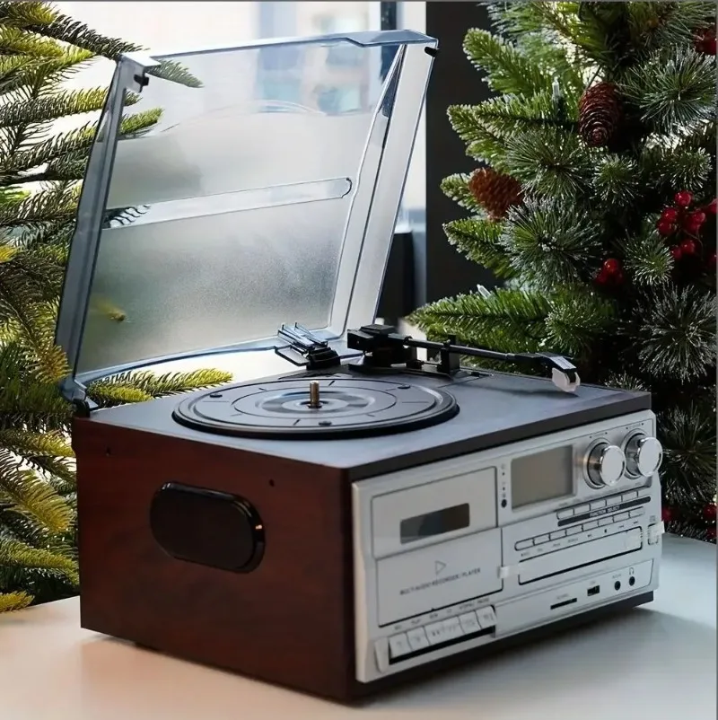 Фото Классический деревянный CD-плеер с Bluetooth, проигрыватель виниловых пластинок, граммофон, радио №5