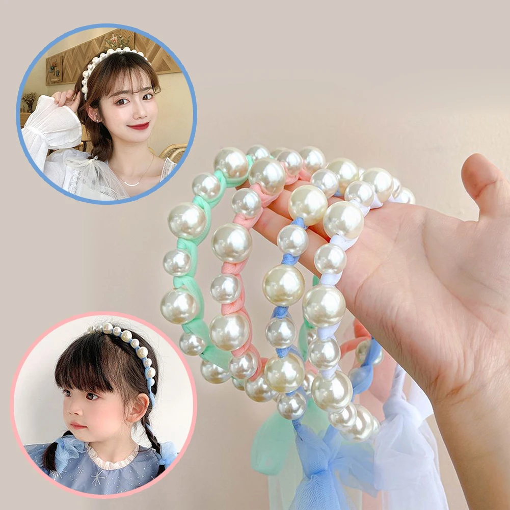 

Новинка 2022, модные кружевные жемчужные повязки для волос, длинные ленточные повязки на голову с цветами для женщин, украшение для волос, жен...