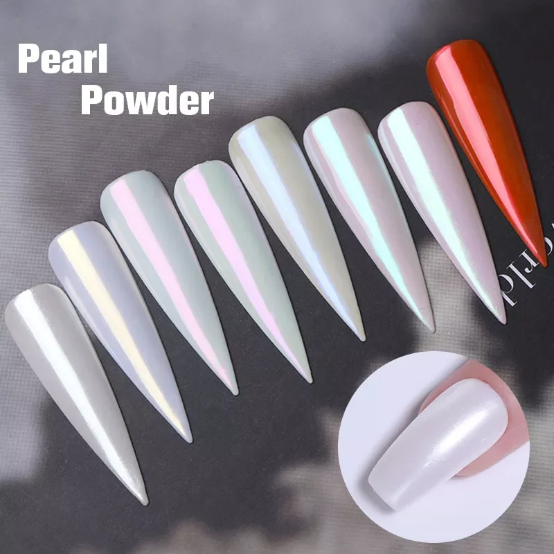 

1 Box Pearl Nail Glitter Powder Neon Mirror Mermaids Dipping White Purple Nail Chrome Pigment Dust Polish Decor