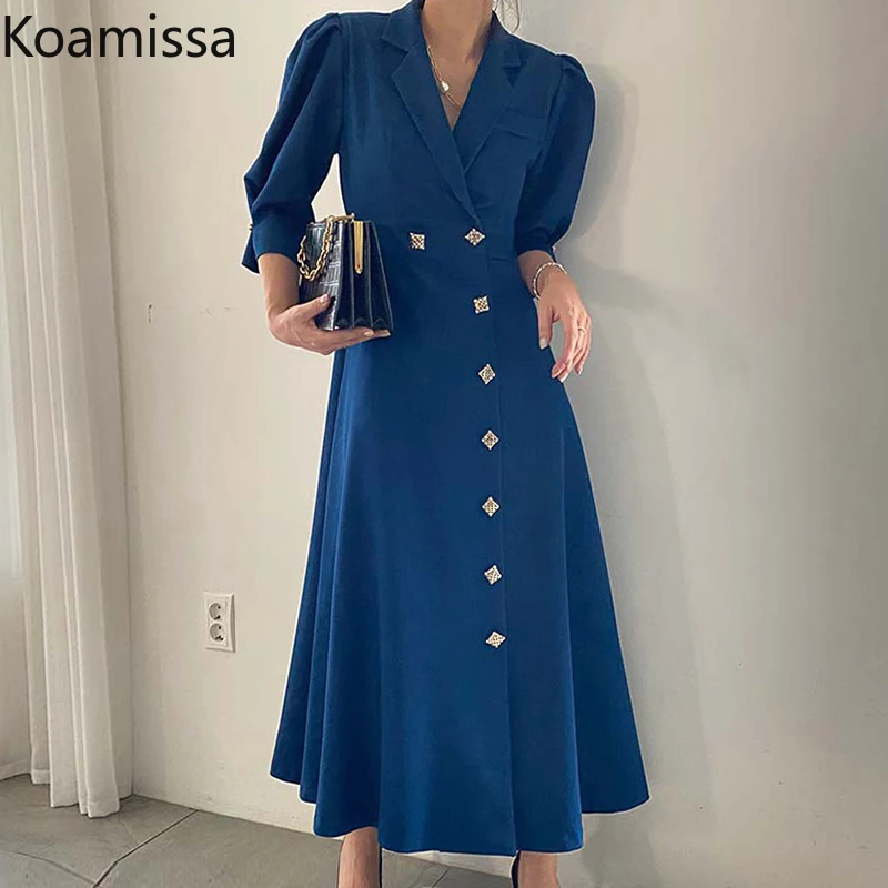 

Женское шифоновое платье макси Koamissa, элегантное однотонное платье с пышными короткими рукавами и V-образным вырезом, летнее облегающее плат...