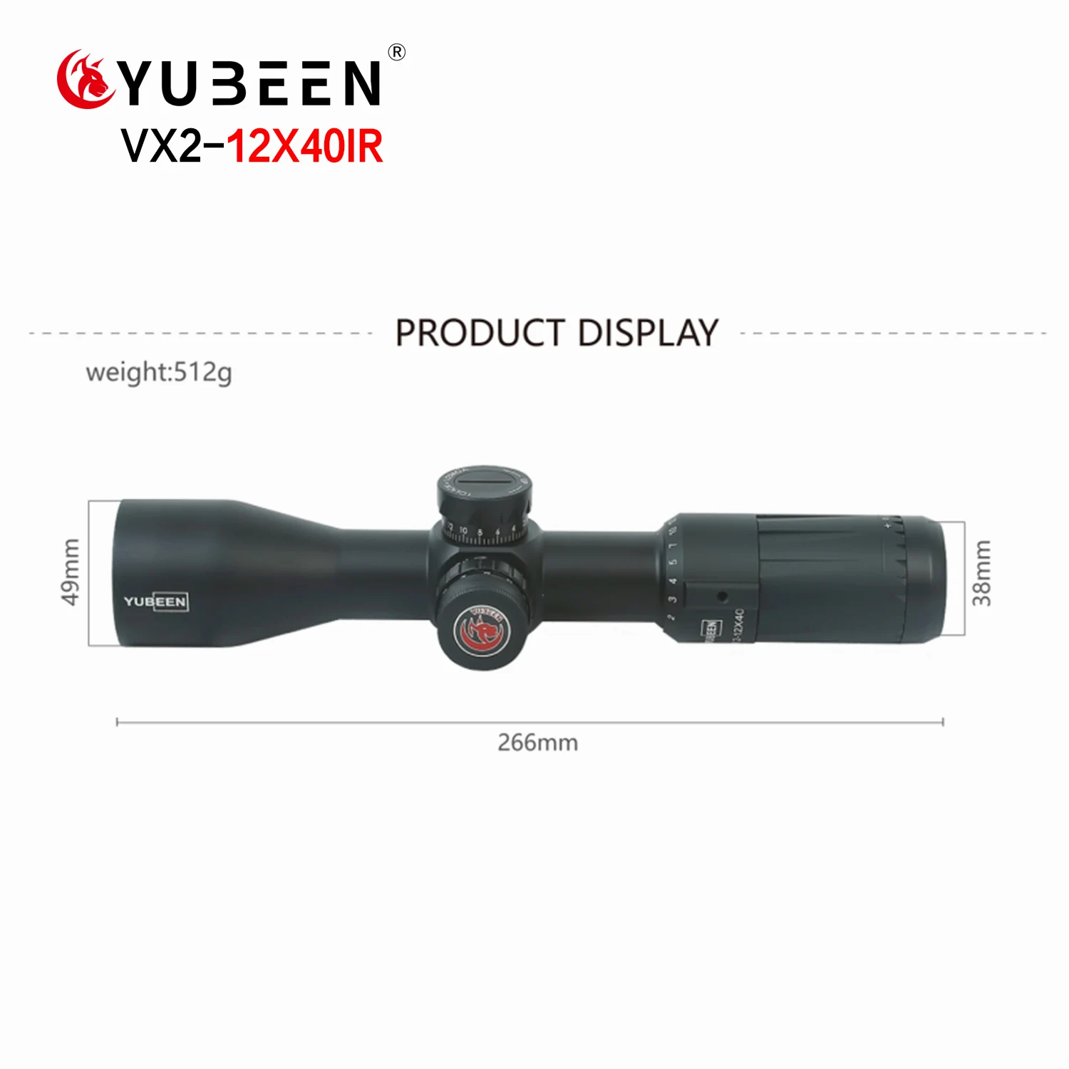 YUBEEN VX2-12x40IR дальномер прицел для винтовки с красной и зеленой подсветкой
