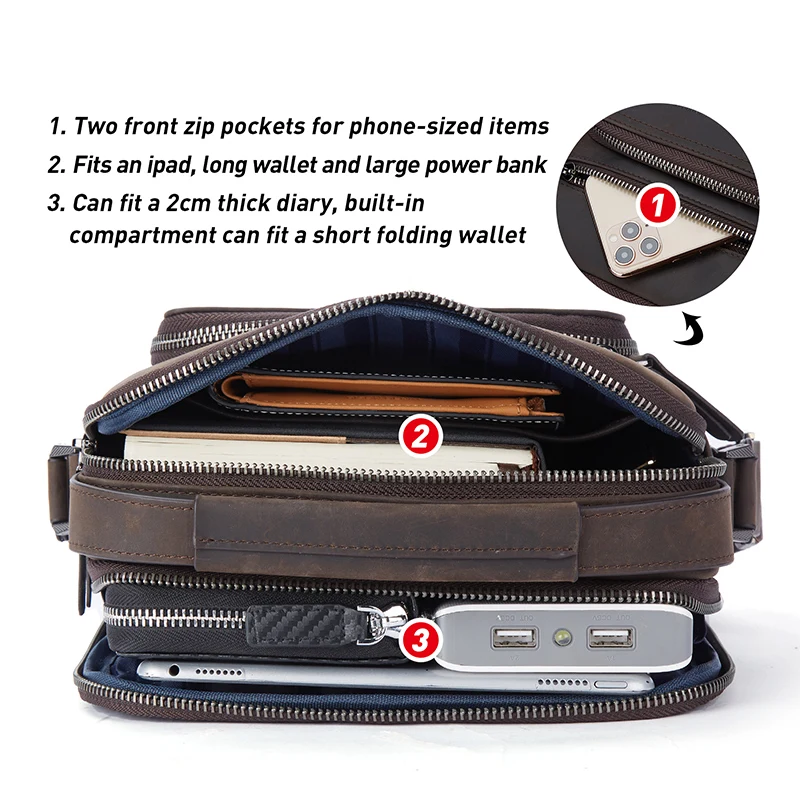 BISON DENIM Men's Shoulder Bag High Quality Cowhide Leather Business Casual Crossbody Large Capacity Handbag Free Shipping 2023