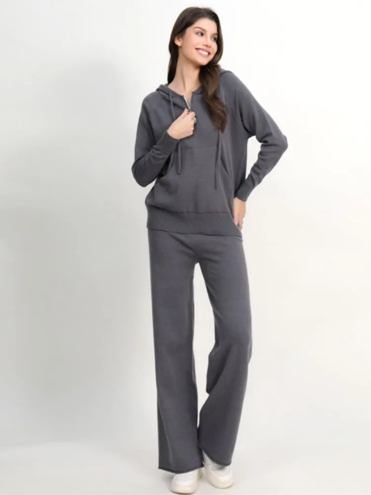 Вязаный осенний комплект из двух предметов женские повседневные модные