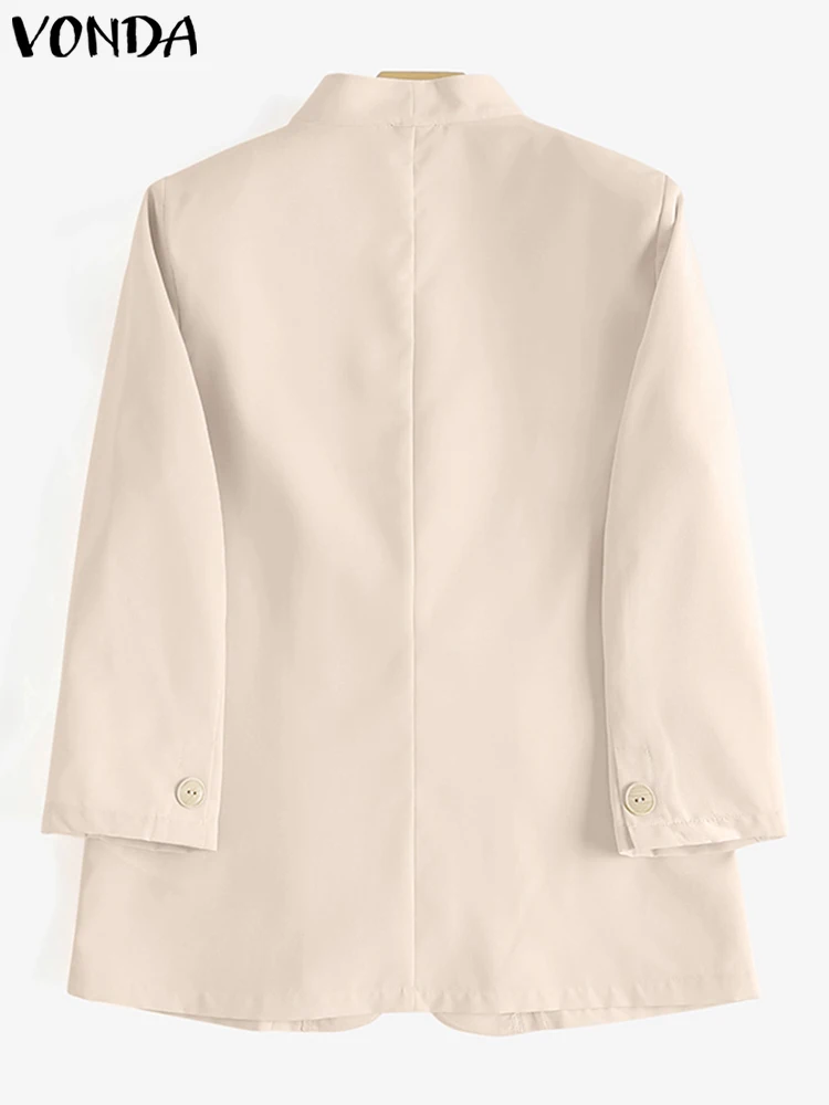 VONDA Elegant Coats Women Office Blazer 2023 Summer Fashion Sexy V Neck Casual Solid Color Coats Female Coat Streetwear