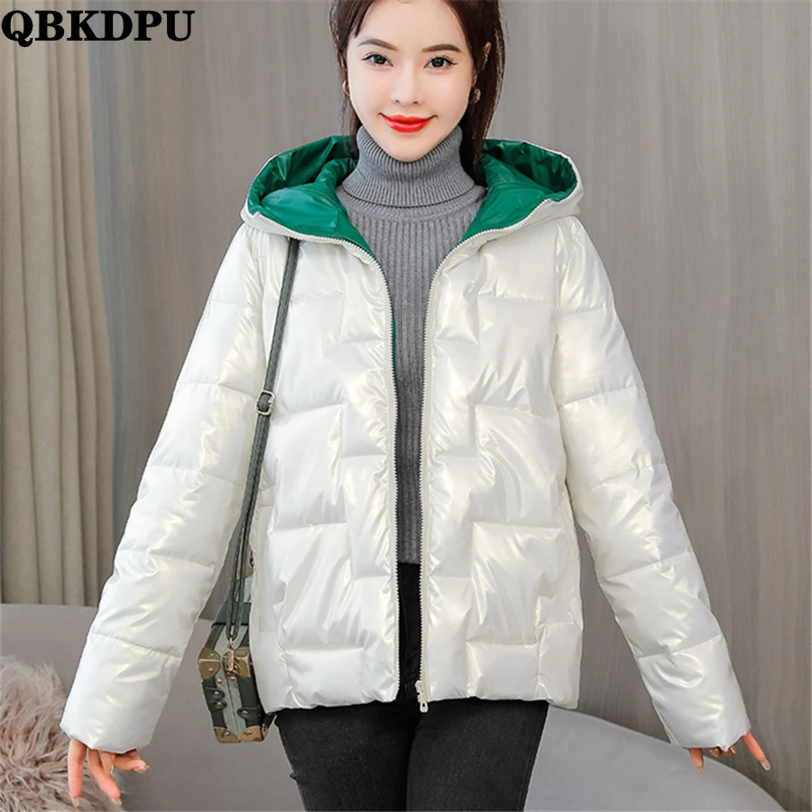 Winter Hooded Glossy Warm Thick Jackets Women Down Cotton Parkas Snow Wear Outwear Casual Loose Coat Korean Fluffy Outwear New