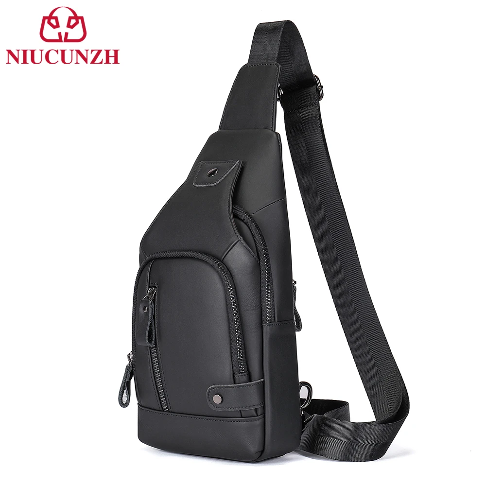 NIUCUNZH Small Travel Chest Bags USB Charging Anti-theft Side Sling Bags Cowhide Sports Cross Shoulder For Phone Man Belt Bag