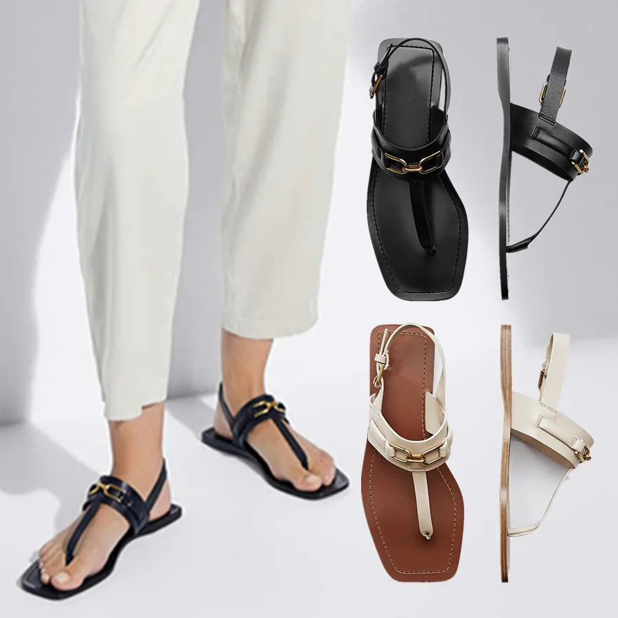

Dave&Di Indie Folk Sandals Women Color Contrast Retro Genuine Leather Fashion Gold Buckle Summer Roma Sandals Women Shoes Woman