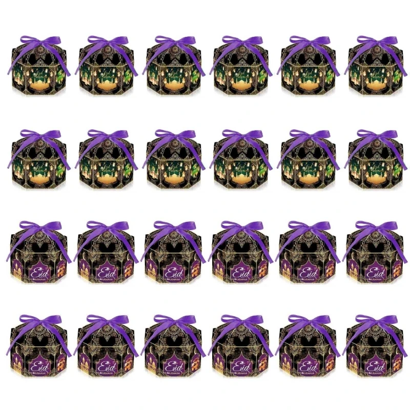 

24 Pcs Ramadan Gift Bags Wrapping Ribbons Gable Boxes for Eid Party Treat Boxes