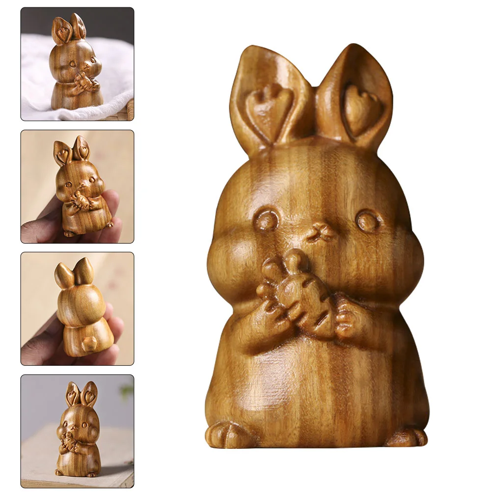 

Rabbit Bunny Wooden Figurines Decor Animal Wood Ornament Desktop Chinese Sculpture Statues Toys Ornaments Zodiac Figure Model