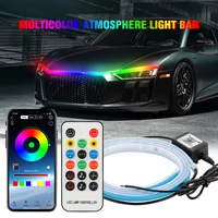 okeen universal 12v car daytime running lights rgb led headlight strip for engine cover colorful hood light app remote control