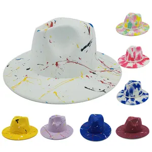 Blue Fedoras Hat's For Women Man Hat Fashion Luxury Church Jazz Cap Fashion Tie-dye Pigment Cap Craft Wide Brim кепка мужская