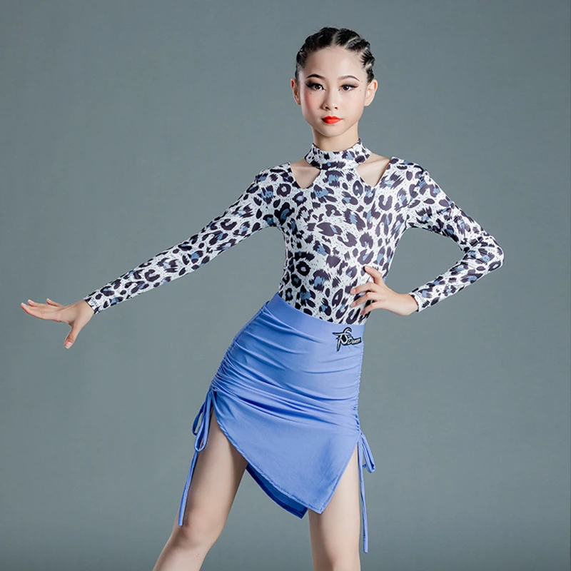 

Latin Dance Costume For Girls Leopard Tops Drawstring Skirt ChaCha Dance Performance Clothes Salsa Rumba Dancer Outfit VDB4975