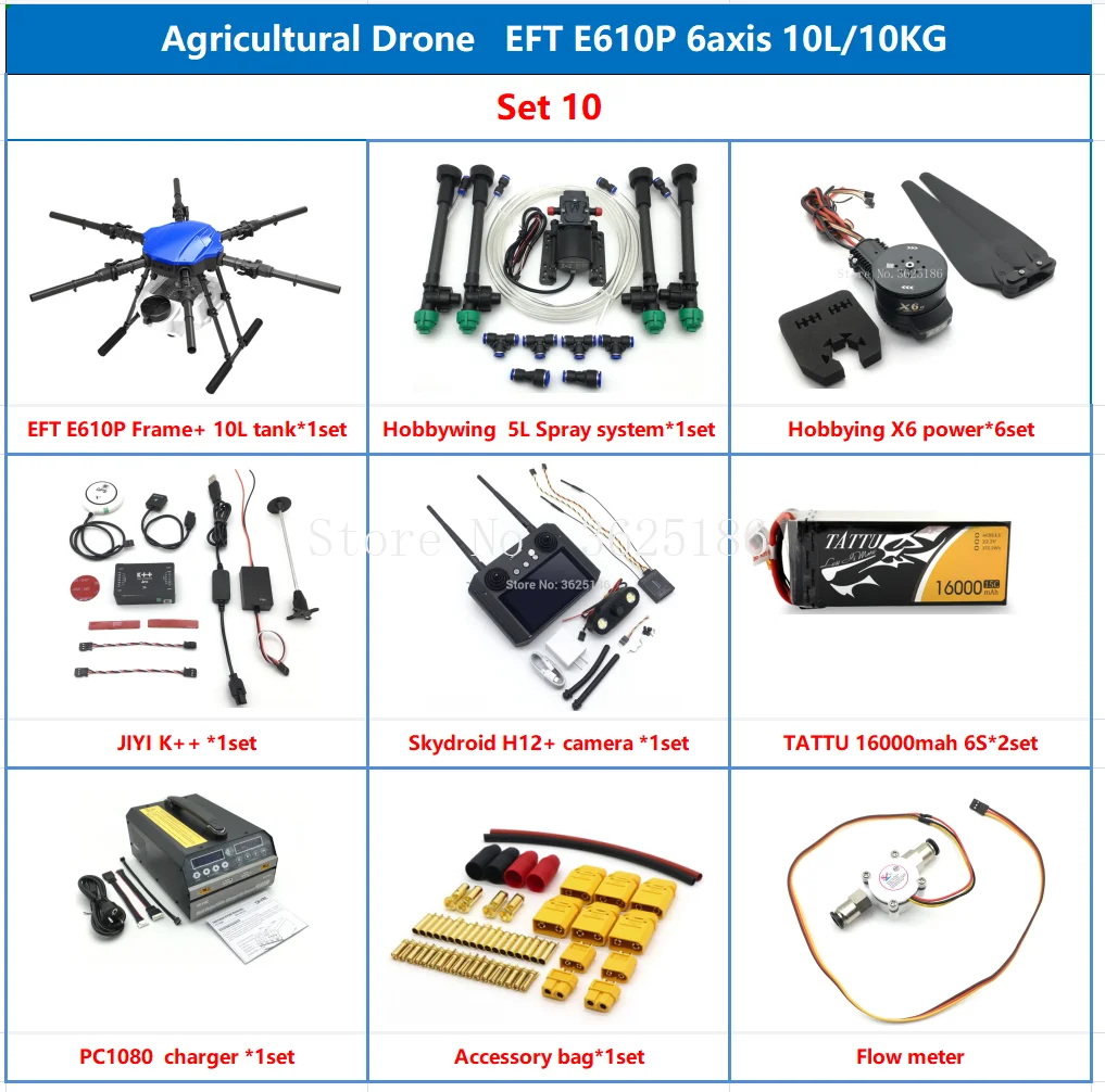 

EFT E610S Upgrade E610P 10L 10KG 6-Axis Agricultural Spraying Drone with X6 Power System T12 VD32 H12 RC JIYI FC Full set