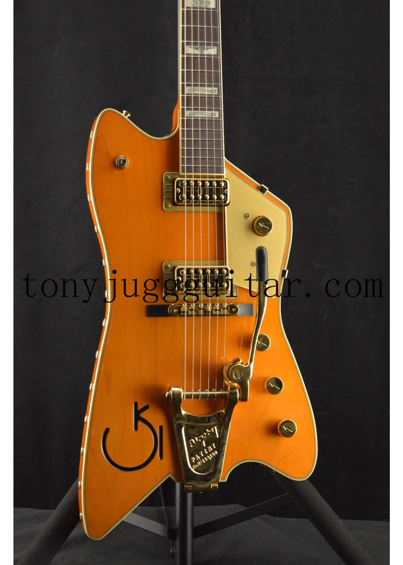 

6199TW Billy Bo Jupiter Fire Thunder Western Orange Electric Guitar Steer Head & Fence Pearloid Inlays, Bigs Tremolo Bridge