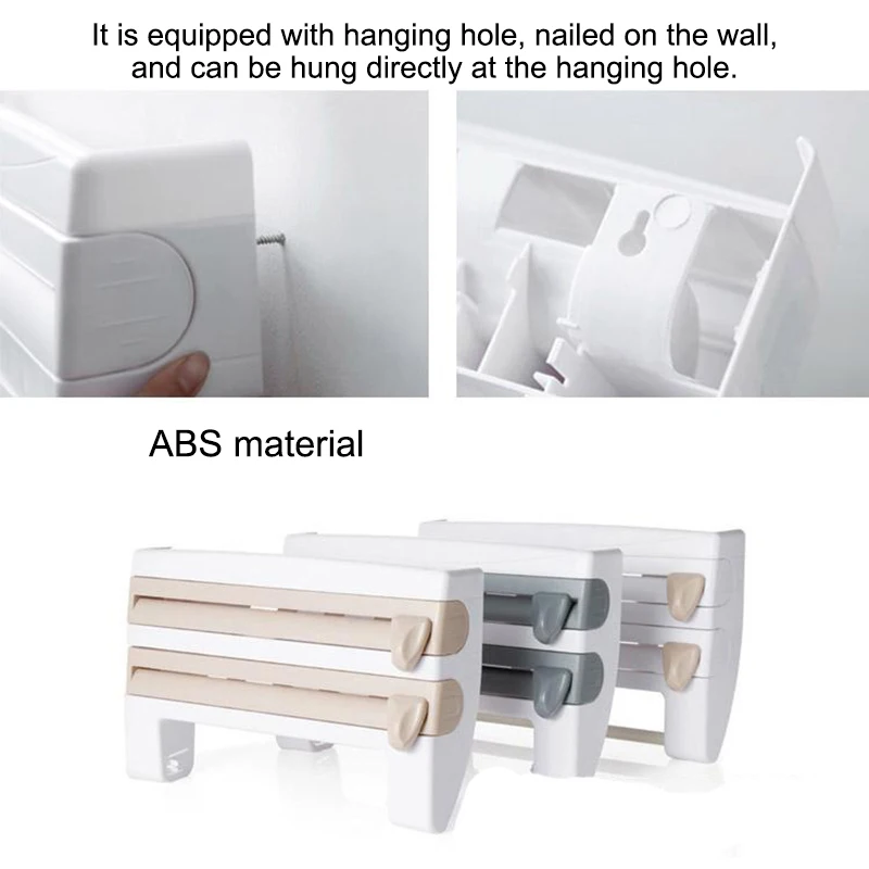 

Multipurpose Shelf Storage Box Paper Holder Plastic Wrap Cutter Dispenser Multipurpose storage built-in cutter convenient wzpi