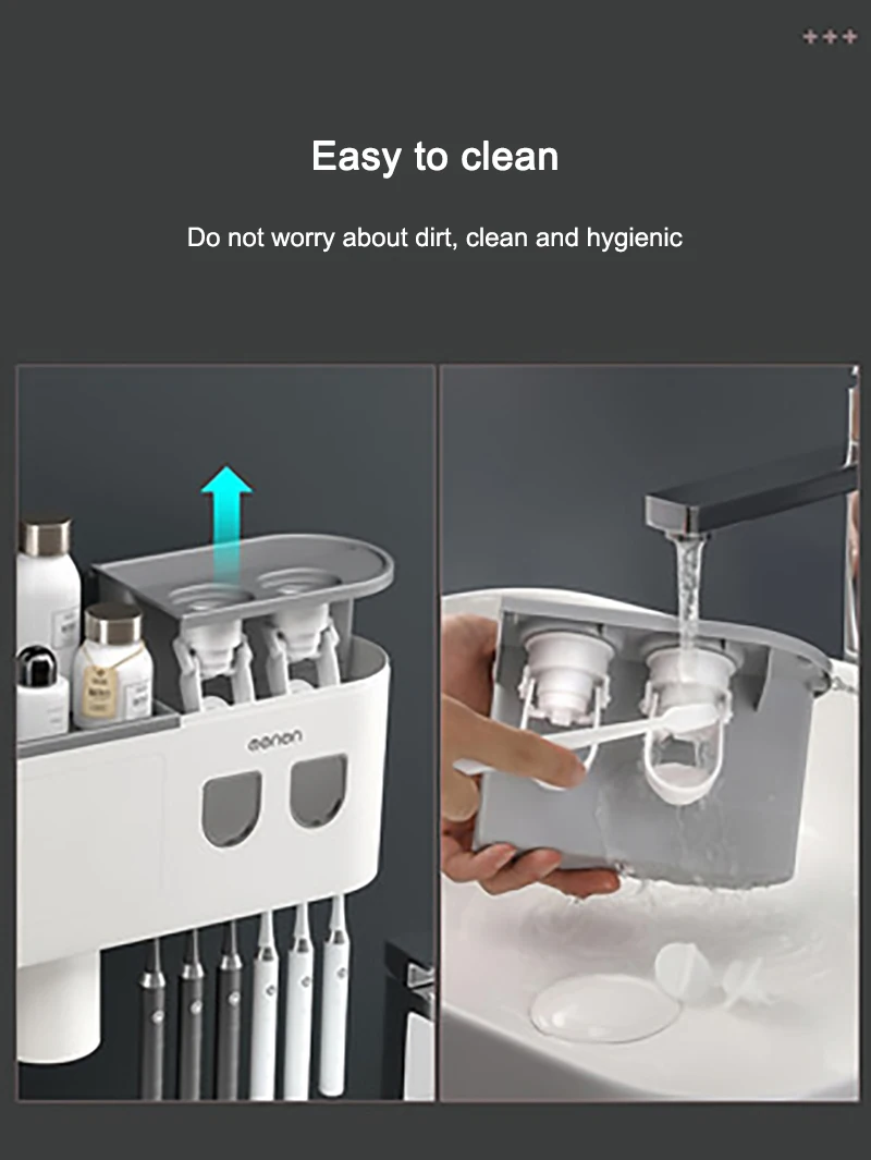 magnetic adsorption inverted toothbrush holder double automatic toothpaste squeezer dispenser storage rack bathroom accessories free global shipping