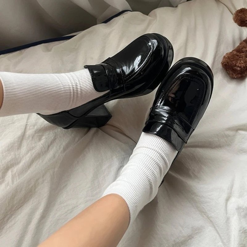 Platform Heels Chunky Loafers Women Spring New Super High Heel Y2k Mary Jane Shoes Black Pumps Thick Heel Office Shoe Woman 2023