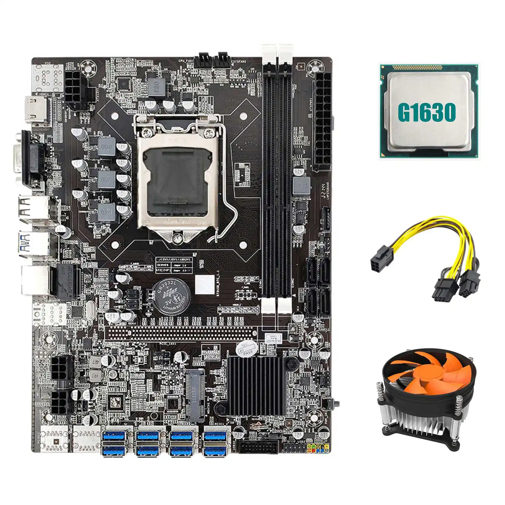 

B75 USB ETH Mining Motherboard 8XPCIE to USB+G1630 CPU+6Pin to Dual 8Pin Cable+Fan LGA1155 B75 BTC Miner Motherboard