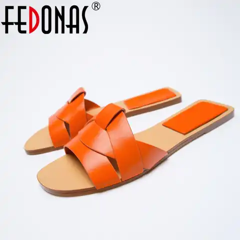Женские сандалии на плоской подошве FEDONAS Ins, удобные повседневные сандалии из натуральной кожи, летние шлепанцы