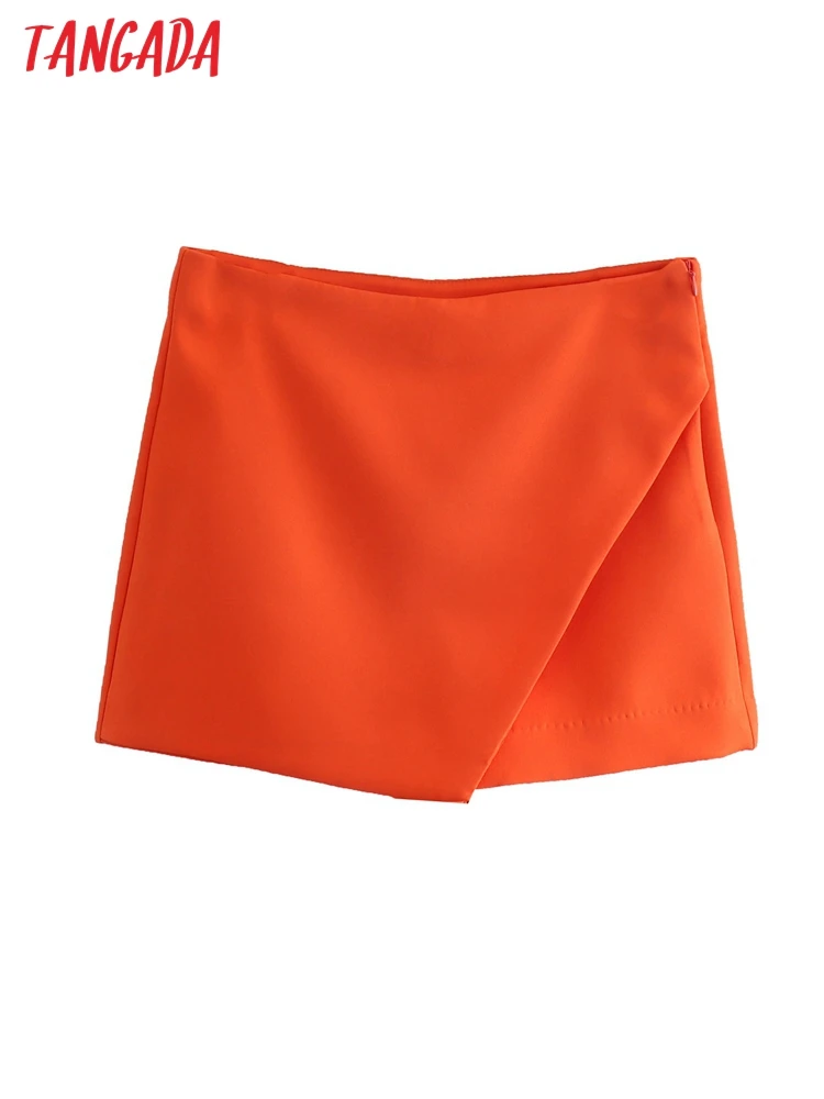 

Tangada 2022 New Women Elegant Orange Skirt Shorts Side Zipper Pockets OL Shorts Pantalones AB88