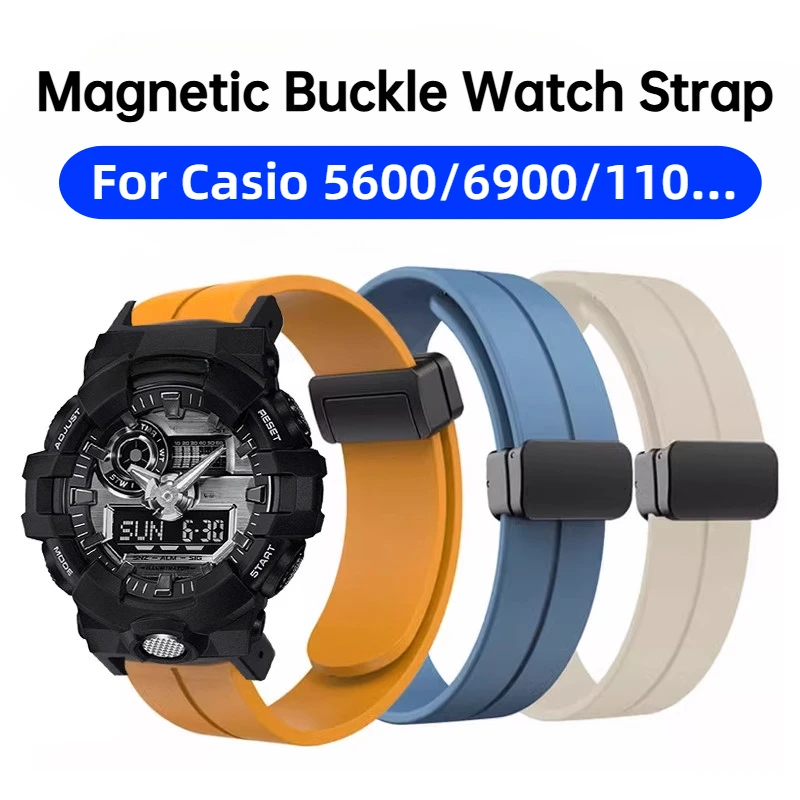 Фото Ремешок для часов с магнитной пряжкой для Casio для G-SHOCK GA-110 DW-5600 GWM-5610 DW-6900, силиконовый ремешок для часов 16 мм, браслет для мужчин и женщин №1