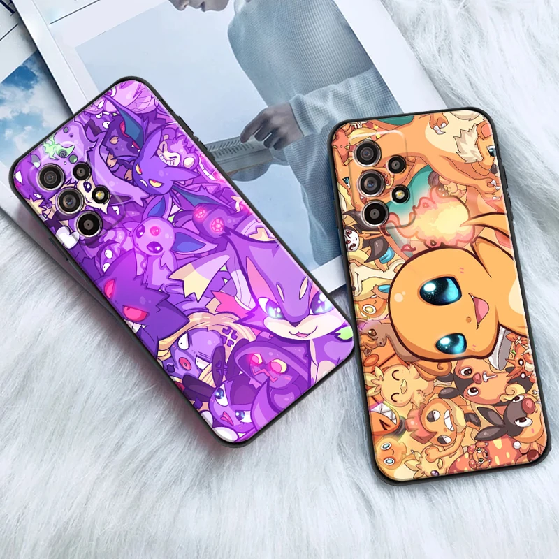 

Pikachu For Samsung A52 A72 4G 5G Phone Case Black Back Silicone Cover Soft Carcasa Funda