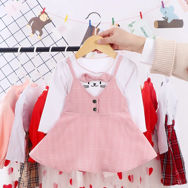 

Girls skirt autumn new children's long-sleeved fake two-piece dress baby princess dress