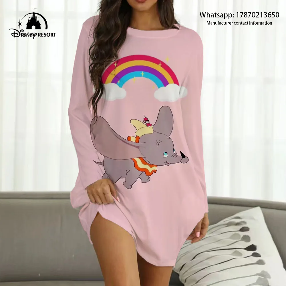

Disney New Fall Ladies Dress Dumbo Anime Print Boho Homewear 2022 Fashion Casual Sexy Party Home Dress Y2K